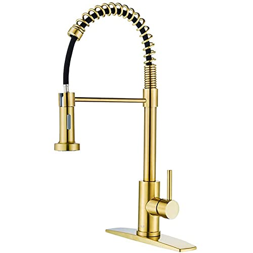 Kitchen Faucet with Pull Down Sprayer, 3-Function Spring Out Sink Faucet, Brass Single Handle Hot and Cold Mixer Tap Deck Plate,Gold (Black) von NHYHEHMR