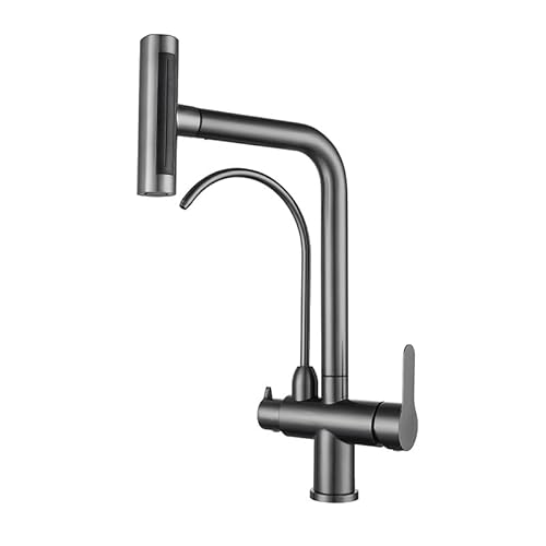 Kitchen Faucet with Pull-Down Sprayer, Double Handle 3 in 1 Drinking Water Faucet, 4 Function Pull Out Sink 360° Swivel 304 Stainless Steel Mixer Tap,Brushed (Brushed) von NHYHEHMR