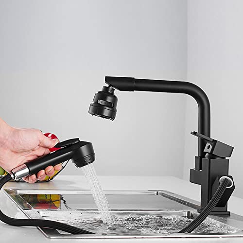 Kitchen Faucets with Pull Out Spray Black Telescopic Spray Gun 360° Rotatable Brass Hot and Cold Water Multi-Function Mixer Faucet for Kitchen Sink-B von NHYHEHMR