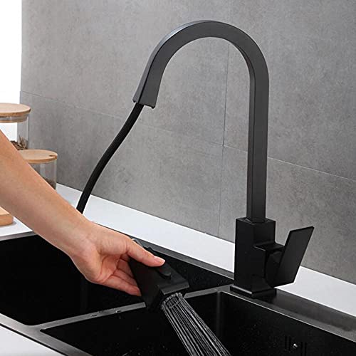 Kitchen Faucets with Pull Out Spray Hot and Cold Telescopic All Copper Rotation Kitchen Mixer Sink Faucet-Black von NHYHEHMR