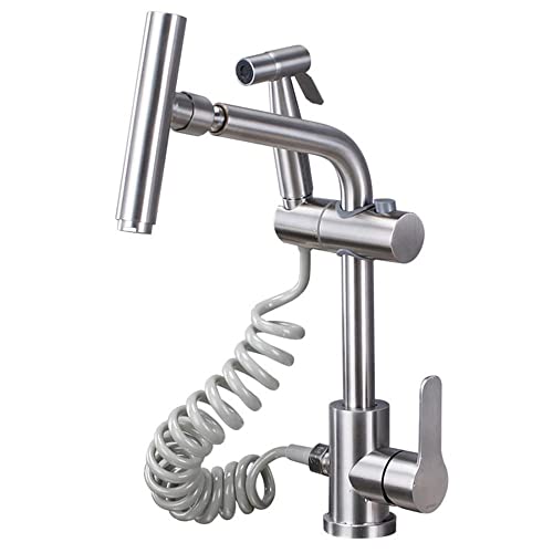 Kitchen Faucets with Pull Out Spray Stainless Steel Brushed Sink Faucet with Spray Gun Swivel Hot and Cold Water Single Hole Mixer Faucet for Kitchen Sink-B von NHYHEHMR