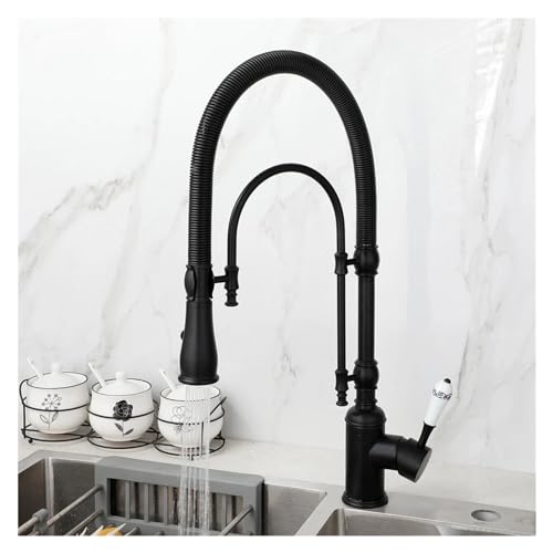 Küche Pull Down Wasserhahn 360 Grad Multifunktionsfeder-Pull-Down-Eingriff mit heißem und kaltem Wasser Wasserhahn Messing V-Intage-Design, Chrom-Badezimmer-Wasserhahn von NHYHEHMR