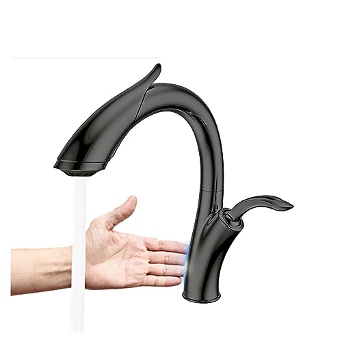 Luxus-Pistolengrau-Messing-Küchenhahnhahn mit 2 eingriffsgrößen, 1 kaltes Doppelloch und doppelte Doppelfunktion mit modernen Brunnen (schwarzer Matte-01) von NHYHEHMR