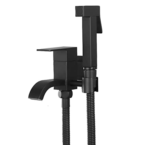 Mattes schwarzes Bidet -Wasserhahn, handgehaltener Toilettensprühgerät, Messingquadrat mit Dual -Outlet -Mop -Pool -Wand -Befestigung für persönliche Hygiene, A (B -Set) von NHYHEHMR
