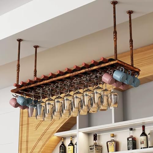 Moderne Metallhänge -Weinflaschenglashalter, Deckenregal Weinregal für Home Bar Display, Café Weinflaschen Racks, schwimmende Lagerregale Weinbecher Hängende Rack, wandmontierte Weinregale (Braun, 60 von NHYHEHMR