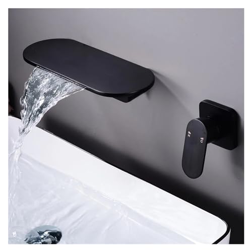Moderner Wandmontiermixer Taps Waschbecken Wasserhahnmixer Wasserfall Bad mit großer Regalplattform Matte schwarze weiße Becken Wasserhähne, Wasserhähne für Waschbecken von NHYHEHMR
