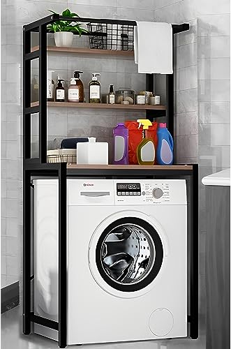NHYHEHMR 3 -stufige Schwarze Waschraumregal über Waschmaschine Trockner Lagerung über Toilettennization Regale mit hängenden Stangenräumen retten Badezimmerregale Einheiten von NHYHEHMR