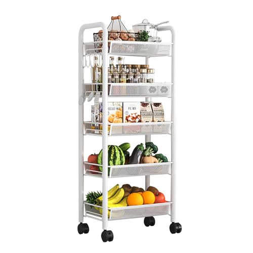 NHYHEHMR 5 stufig schlankes weißes Gemüseregal auf Rädern Platz sparende Küche Aufbewahrung Rollende Gemüse für Obst und Gemüse Mobile Regallösung NHYHEHMR 5 stufig schlankes weißes Gemüseregal auf Rädern Platz sparende Küche Aufbewahrung Rollende Gemüse für Obst und Gemüse Mobile Regallösung von NHYHEHMR