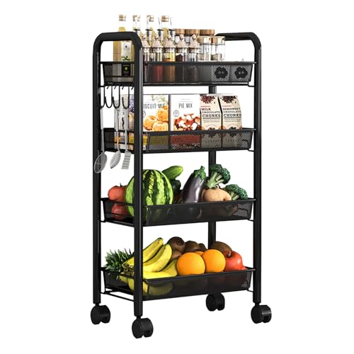 NHYHEHMR 5 stufig schlankes weißes Gemüseregal auf Rädern Platz sparende Küche Aufbewahrung Rollende Gemüse für Obst und Gemüse Mobile Regallösung von NHYHEHMR