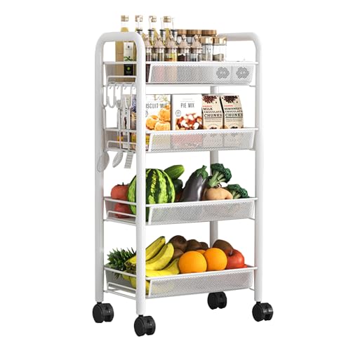 NHYHEHMR 5 stufig schlankes weißes Gemüseregal auf Rädern Platz sparende Küche Aufbewahrung Rollende Gemüse für Obst und Gemüse Mobile Regallösung NHYHEHMR 5 stufig schlankes weißes Gemüseregal auf Rädern Platz sparende Küche Aufbewahrung Rollende Gemüse für Obst und Gemüse Mobile Regallösung von NHYHEHMR