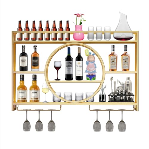 NHYHEHMR Barschelfwand montiert Weinregal mit Weinglashalter, Eisenweinregal, schwimmende Riegelregale, Spirituosenflaschen -Display -Regal, hängende Lagerregale, Metallwandweinregal für Küchenblac NHYHEHMR Barschelfwand montiert Weinregal mit Weinglashalter, Eisenweinregal, schwimmende Riegelregale, Spirituosenflaschen -Display -Regal, hängende Lagerregale, Metallwandweinregal für Küchenblac von NHYHEHMR