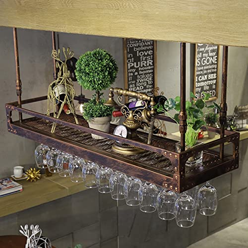 NHYHEHMR Decke Hanging Bar Einheit Deckenweinkack Weinflaschen Racks, Schmiedeeisen Weinglas Lagerhalter Home Bar Restaurant Hängende dekorative Ausstellungsständer Verstellbare Höhe - Bronze von NHYHEHMR