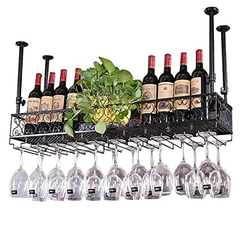 NHYHEHMR Deckenhänge Bar Einheit Decke Hanging Weinregale, Weinflaschenhalter Wandmontierte Metall Eisen Weinglas Rack Goblet Stemware Racks Bar Einheit Schwimmregale Retro Displayhalter von NHYHEHMR