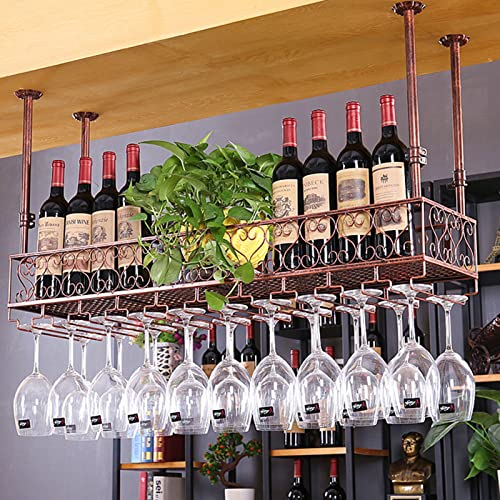 NHYHEHMR Deckenhänge Bar Einheit Deckenhänge Wine Racks Bar Einheit schwimmende Regale, Weinflaschenhalter Wand montiert Metall Eisen Weinglas Rack Goblet Stemware Racks für Under Cabinet, K. von NHYHEHMR
