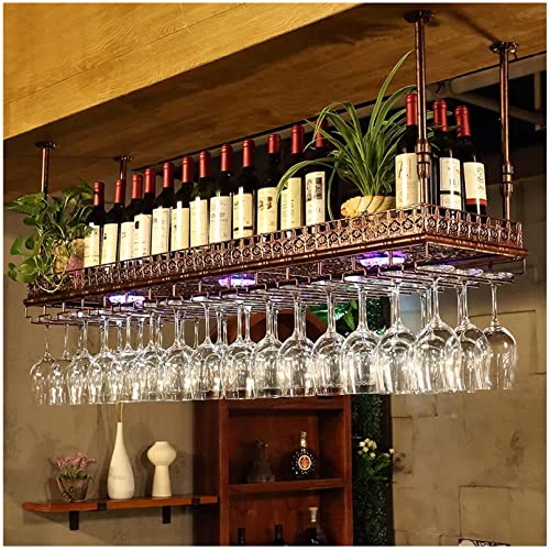 NHYHEHMR Deckenhänge Weinregal mit Neonlichten Weinglashalter Metall Weinflaschenhalter Dekoration Weinglas Rack Vintage Display Weinlagerhalter für Bars Café Restaurants Kitch Kitch von NHYHEHMR