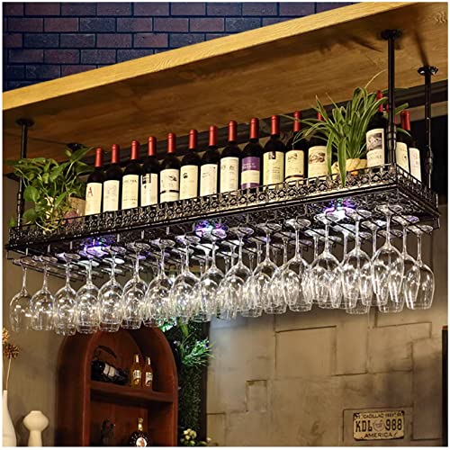NHYHEHMR Deckenhänge Weinregal mit Neonlichten Weinglashalter Metall Weinflaschenhalter Dekoration Weinglas Rack Vintage Display Weinlagerhalter für Bars Café Restaurants Kitch Kitch NHYHEHMR Deckenhänge Weinregal mit Neonlichten Weinglashalter Metall Weinflaschenhalter Dekoration Weinglas Rack Vintage Display Weinlagerhalter für Bars Café Restaurants Kitch Kitch von NHYHEHMR