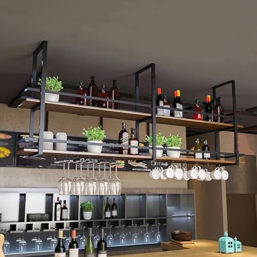 NHYHEHMR Deckenmagnierte Weinregal mit Glashalter und Regal, Metall Deckenweinregale Hängende Weinflaschenhalter Display Weinlagerhalter mit Stemware -Glasregal NHYHEHMR Deckenmagnierte Weinregal mit Glashalter und Regal, Metall Deckenweinregale Hängende Weinflaschenhalter Display Weinlagerhalter mit Stemware -Glasregal von NHYHEHMR