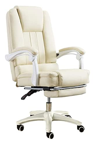 NHYHEHMR Ergonomischer Boss -Stuhl Liegestütze Gaming Office Stuhl mit Fußstütze rein weiße PU -Leder -Drehdesign für komfortable Höhe Computer Schreibtischstuhl von NHYHEHMR