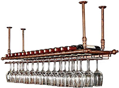 NHYHEHMR Flaschenregal Weinregale schwimmende Weinregal Hängende Rack, Bronze schmiedeeisen verstellbare Höhenstangenkühler, können mehrere Weingläser mit Wandmontierungen hängen von NHYHEHMR