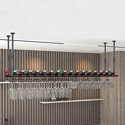 NHYHEHMR Hanging Wine Rack Weinglashalter Deckenweinregal, verstellbare Höhe hängende Weinglashalterin, Weinflasche Racks Bar Theke Hängende Stammware -Goblethalter Flaschenhalter STOR von NHYHEHMR