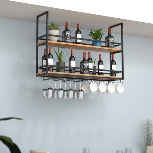 NHYHEHMR Industrial -Wand -Weinregal mit Glashalter und Regal Metall Deckenbal von NHYHEHMR