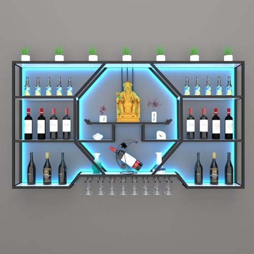 NHYHEHMR Metall Wandmontierte Weinregal, Barregale Wandmontage mit Glashalter Moderner Weinregalwand mit LED-Licht mit großer Kapazität Weinregale für Barschalter für Home Bars & Kitc NHYHEHMR Metall Wandmontierte Weinregal, Barregale Wandmontage mit Glashalter Moderner Weinregalwand mit LED-Licht mit großer Kapazität Weinregale für Barschalter für Home Bars & Kitc von NHYHEHMR