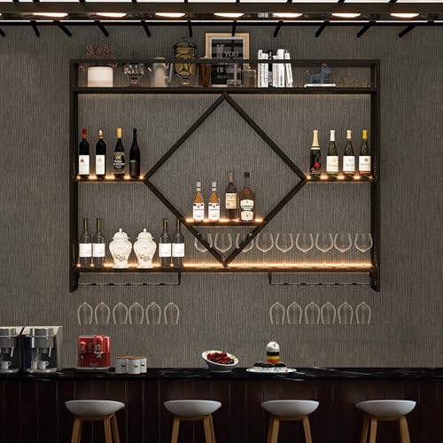 NHYHEHMR Metallweinregal Wandmontage, Barregal, Spirituosenregal, Bar schwimmende Wandregale, Eisenwein -Lagerausstellungsständer, Moderne Wandweinregal mit Weinglashalter für Kitchen Home Bar Deco NHYHEHMR Metallweinregal Wandmontage, Barregal, Spirituosenregal, Bar schwimmende Wandregale, Eisenwein -Lagerausstellungsständer, Moderne Wandweinregal mit Weinglashalter für Kitchen Home Bar Deco von NHYHEHMR