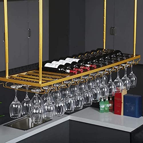 NHYHEHMR Moderne Hänge Weinregal Decken Deckenmagnierte Weinglashalter Einstellbarer Flasche Rack auf den Kopf stammwarengestell Schwarz Wandregal Lager Rack 100x35cm von NHYHEHMR