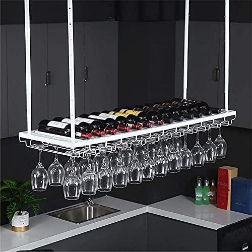 NHYHEHMR Moderne Hänge Weinregal Decken Deckenmagnierte Weinglashalter Einstellbarer Flasche Rack auf den Kopf stammwarengestell Schwarz Wandregal Lager Rack 100x35cm von NHYHEHMR