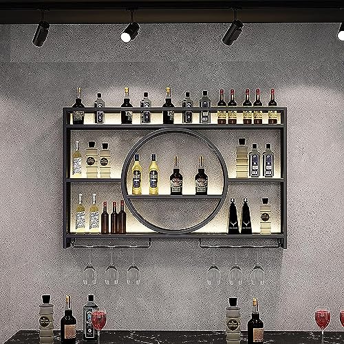 NHYHEHMR Moderne Metallwandmontage Wine Rack Stylish Wine Display Racks für Home Restaurant Bar Multifunktional Eisen Champagner Stemware Weinglas Rack Black 120x15x80 cm von NHYHEHMR