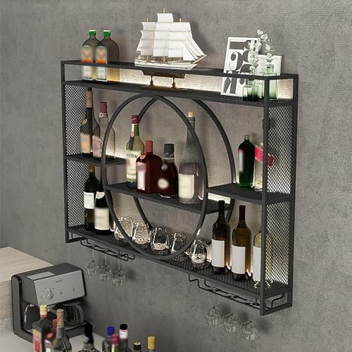 NHYHEHMR Moderne Wandmontage Weinregal mit Glashalter Metallflaschen Organizer Wandmontage Weinregal Eisenausstellungswand für Weinflaschen für Bar Wohnzimmer Restaurant (Größe: 120 * 15 * 80 von NHYHEHMR