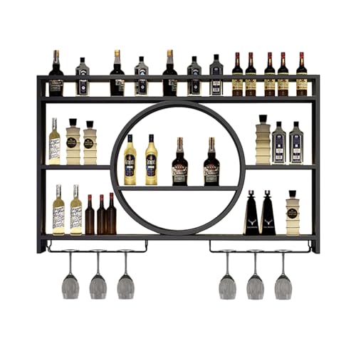 NHYHEHMR Schwimmende Wandmontage Weinregal Metall Cocktail Schrank Display Bar Einheit mit modernem Glashalter Ständer für Heimrestauralbars Goldfarbe von NHYHEHMR