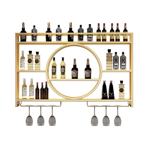 NHYHEHMR Schwimmende Wandmontage Weinregal Metall Cocktail Schrank Display Bar Einheit mit modernem Glashalter Ständer für Heimrestauralbars Goldfarbe von NHYHEHMR