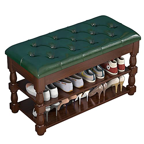 NHYHEHMR Vintage Entryway Shoe Bench with Leather Cushion 3 Tier Storage Rack Wooden Hallway White Accent Furniture 100x35x46cm (39x14x18in) von NHYHEHMR