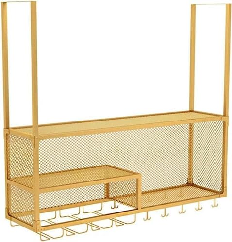 NHYHEHMR Vintage -Stil Wandmontage Weinregal mit Deckenhänge Weinflaschenhalter und Weinglasregal Haushaltsweinregal und Tassenhalter für Goblet Stemware Gold Decorative Wine Lagertange 100 von NHYHEHMR