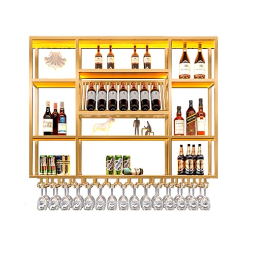 NHYHEHMR Wandmontierte Weinregal Weinglasregal mit hängenden Weinglashalter und LED Light Spirituosenflasche Display -Regal, Spirituosenflaschen -Display -Regal, Weinlagerständer für Küche NHYHEHMR Wandmontierte Weinregal Weinglasregal mit hängenden Weinglashalter und LED Light Spirituosenflasche Display -Regal, Spirituosenflaschen -Display -Regal, Weinlagerständer für Küche von NHYHEHMR
