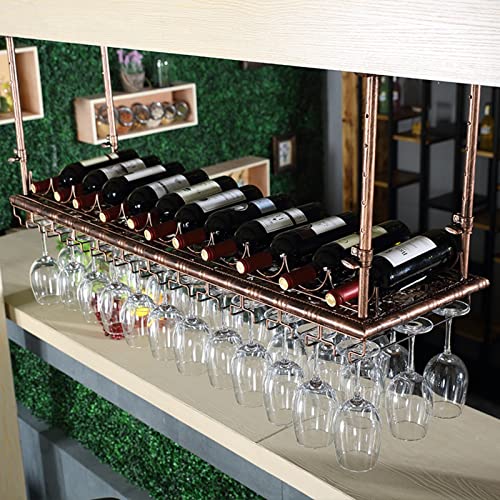 NHYHEHMR Weinregal, Bareinheit schwimmende Regale Wandmontierte Weinregale, hängende Weinflaschenhalter Deckenweinglasregal Goblet Stemware Racks (Größe: 140 x 35 cm) von NHYHEHMR
