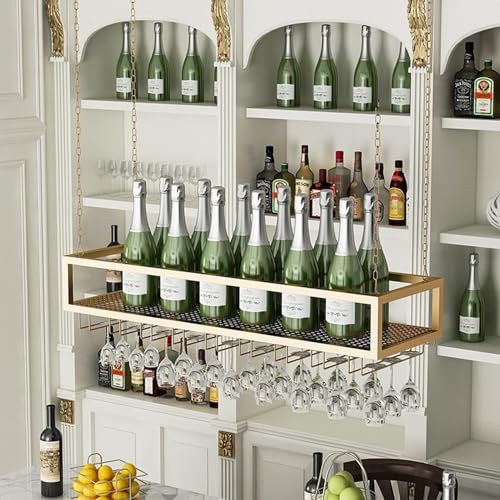 NHYHEHMR Weinregal Decke Weinglas Rack Hanges Metallschrank Industrie Bar Schwimmschelfhöhe Verstellbares Weinflaschenregal Weinglas Lagerregal für Verschiedene Arten von Bechern für von NHYHEHMR