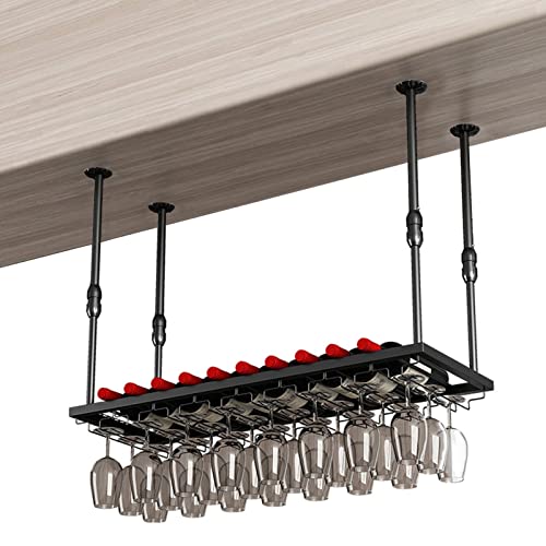 NHYHEHMR Weinregal Decke Weinglasregal und Weinflaschenhalter, Metall -Stammgeschoss -Glasregal, einstellbare Lagerregale, verkehrte Weinbecherhalter (Größe: 80 cmx30 cm) von NHYHEHMR