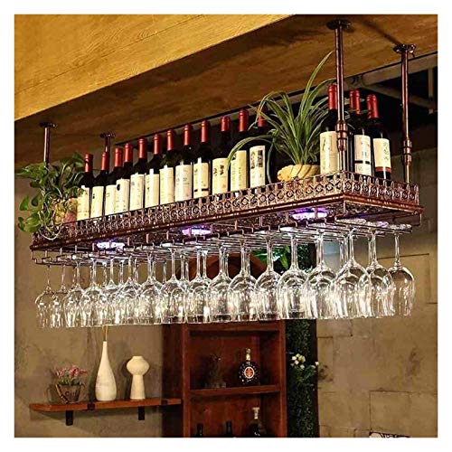NHYHEHMR Weinregal Hanging Weinregal mit Glashalter und Regal Weinliebhaber Bar Möbel & Weinregal Weinglashalter auf den Kopf Down Wine Rack einfache Eisenhänge Weinglas (Bronze 6 von NHYHEHMR
