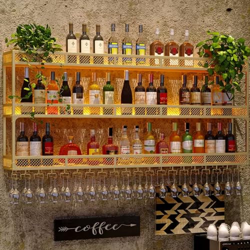 NHYHEHMR Weinregal Wand montiert 3 Schicht Metallweinregal mit Weinglashalter und LED -Licht, Weinaufbewahrungsregal für Home Bar Esszimmer Küche Küche NHYHEHMR Weinregal Wand montiert 3 Schicht Metallweinregal mit Weinglashalter und LED -Licht, Weinaufbewahrungsregal für Home Bar Esszimmer Küche Küche von NHYHEHMR