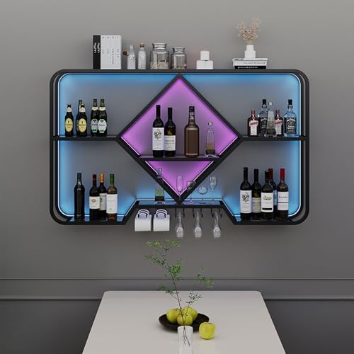 NHYHEHMR Weinregal Wandmontage Räste Regale Wand montiert Moderne Metallhänge Weinflasche & Glashalter Eisenwein Aufbewahrung Display Rackhalter Wandwein Racks für Küchenweinkeller, Gold/B von NHYHEHMR