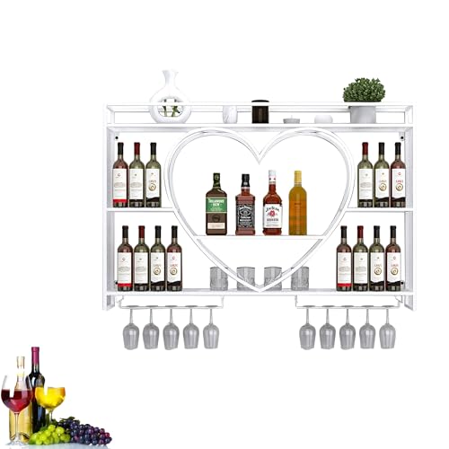 NHYHEHMR Weinregal Wandmontagelste Regale mit Weinglasregal Schnapsflasche Display -Regal mit LED Light Mini Bar Kitchen Racks für Weinflaschen Whiskyregal für Home Bar Wohnzimmer Re von NHYHEHMR