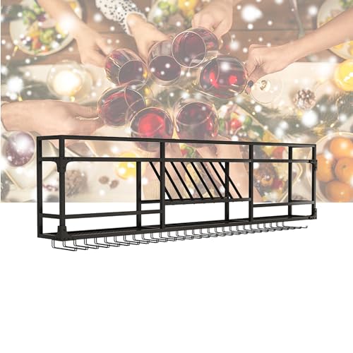NHYHEHMR Weinregalregale wandmontiert mit hängenden Weinglasregal Schnapflaschenausstellungsregal mit LED Light Schwimmriegel Regale Counter Weinregal Küchenwandschrank für Home Bar Dining Roo von NHYHEHMR