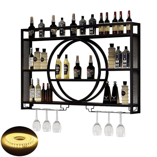 NHYHEHMR Weinregalwand mit LED -Licht montiert & Weinglashalter, Iron Bar Spirituosenregal, schwimmende Wandweinregale, Spirituosenflaschenausstellungsregal, Weinglaslagerständer für Küchenwein Cel NHYHEHMR Weinregalwand mit LED -Licht montiert & Weinglashalter, Iron Bar Spirituosenregal, schwimmende Wandweinregale, Spirituosenflaschenausstellungsregal, Weinglaslagerständer für Küchenwein Cel von NHYHEHMR
