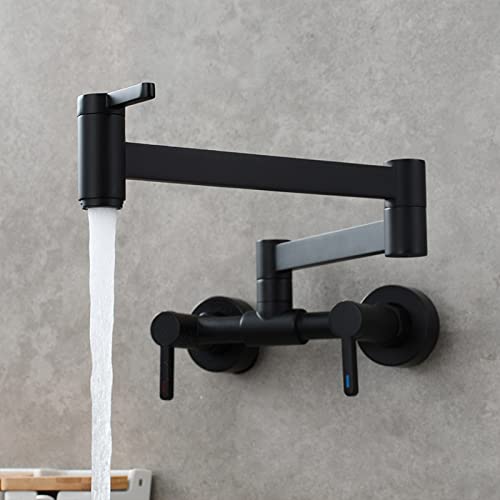 Pot Filler Faucet, 360° Swivel Folding Kitchen Faucet with Swing Arm, Brass Hot and Cold Mixer Tap 3 Handles, 2 Hole Wall Mounted Sink Faucet,Brushed Gold (Brushed Nickel) von NHYHEHMR