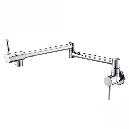 Pot Filler Faucet Wall Mounted Foldable Kitchen Single Cold Hole Sink Tap Solid Brass Double Joint Swing Arm Dual Handle,Chrome (Black) von NHYHEHMR