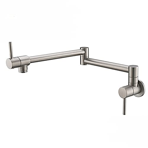Pot Filler Faucet Wall Mounted Foldable Kitchen Single Cold Hole Sink Tap Solid Brass Double Joint Swing Arm Dual Handle,Chrome (Black) von NHYHEHMR