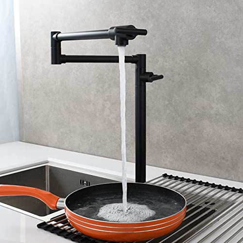 Potfüller Wasserhahn, Messing Klappküchenarmatur Doppelschalter Einer kaltes Spüle Deckhalterung Teleskop mit Gelenkschwungarmen, gebürstet (gebürstet) von NHYHEHMR