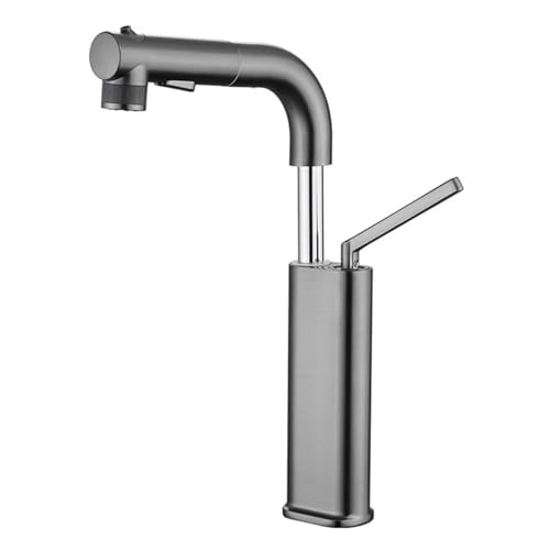 Pull Down Basin Faucet 360° Swivel Liftable Bathroom Brass Lavatory Vessel 3 Function Water Sink Hot and Cold Mixer Tap, Single Handle,Green (Brushed Gold) von NHYHEHMR